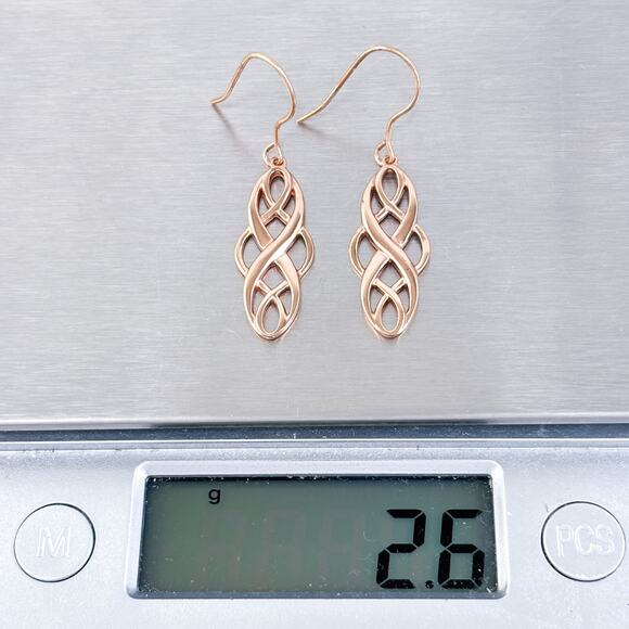 Vintage Sterling Silver 925 Rose Gold Tone Celtic Knot Dangle Earrings - Picture 5 of 7